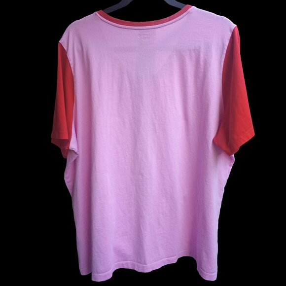 Lands End 2x Pink & Red Cotton T-shirt V-Neck Plus 22/24 - Picture 2 of 7